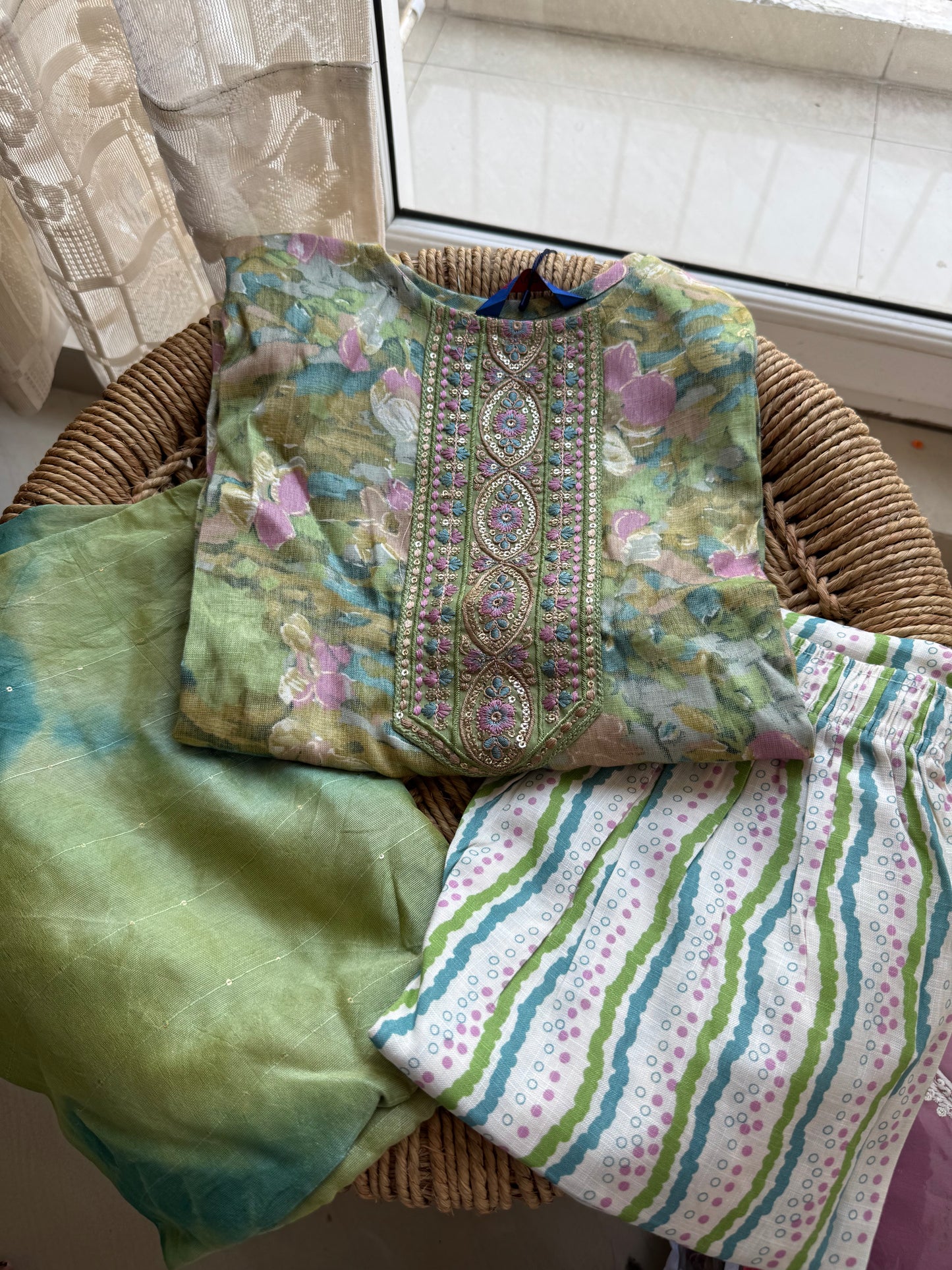 Green Casual Kurta sets with Dupatta