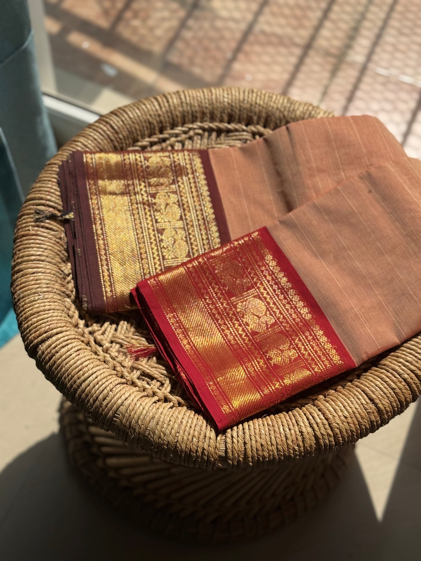 Traditional Ganga Jamuna Double border Premium Kanchi cotton saree