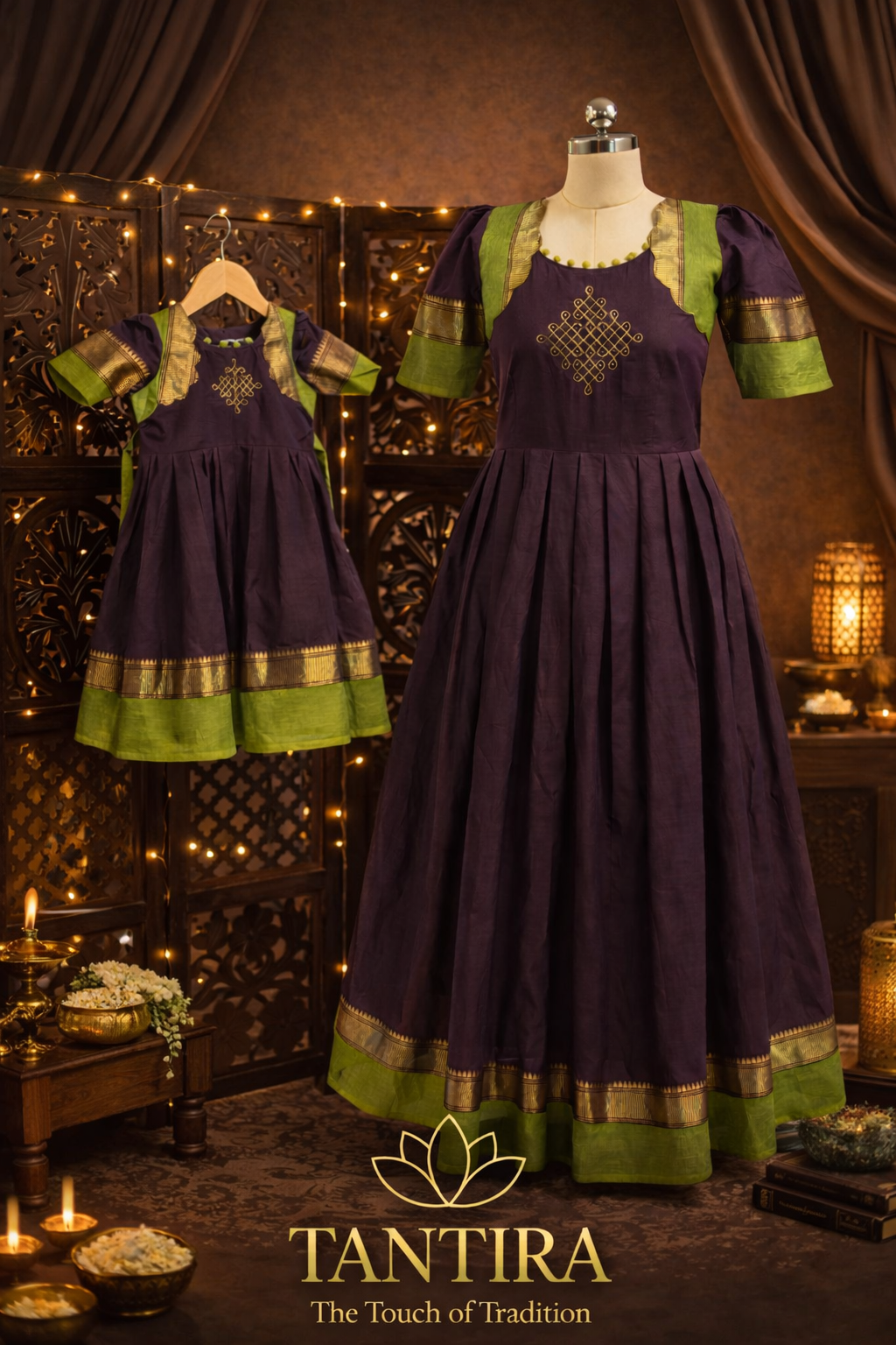Traditional Kolam Maxi with Scallop Neck design