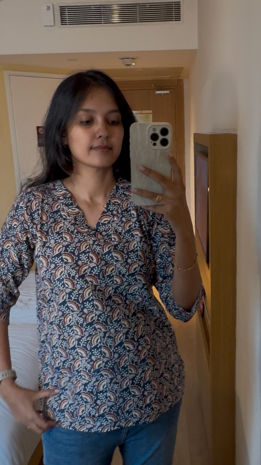 Blue Floral Short kurta