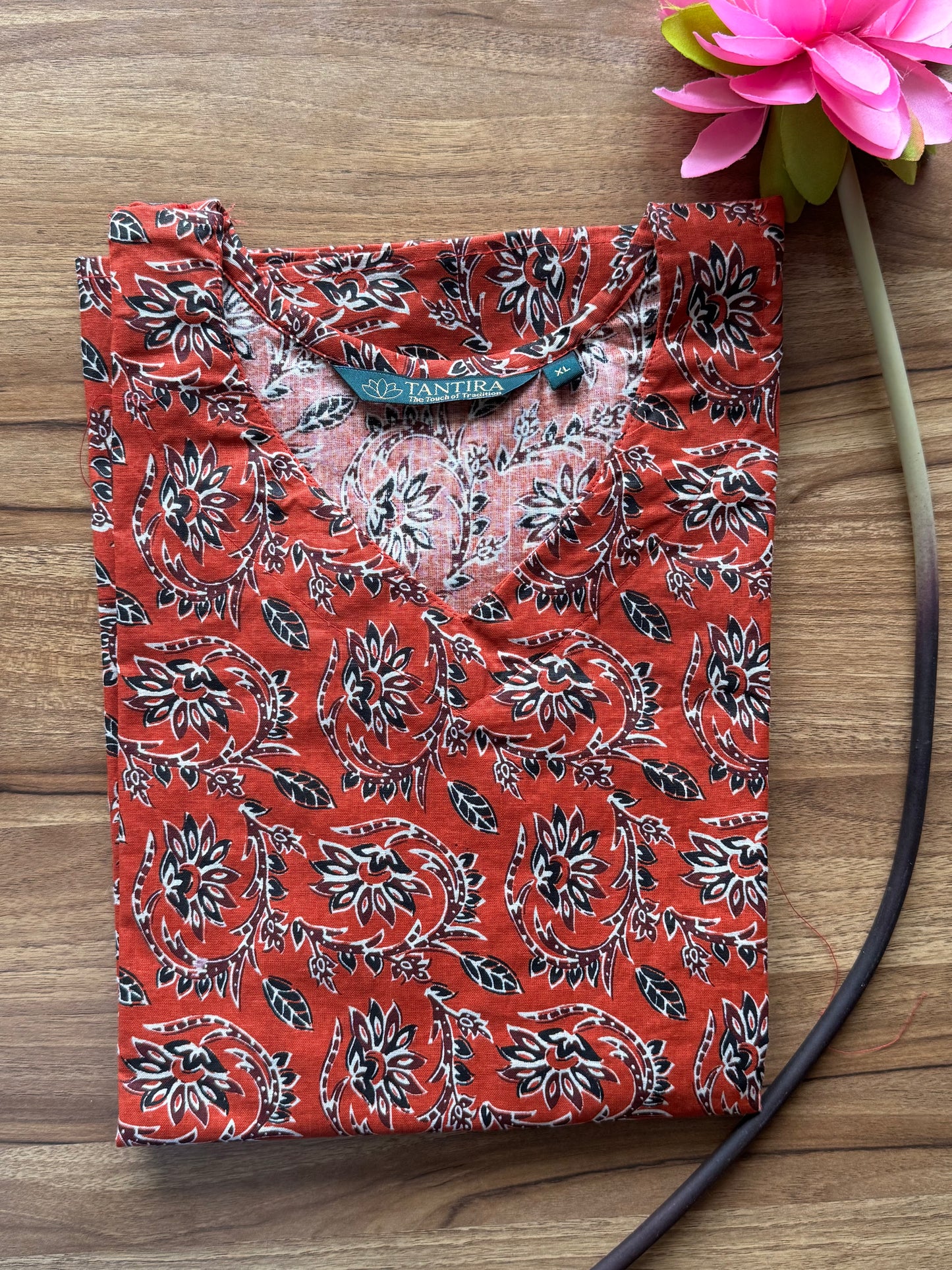 Red Floral Short Kurta
