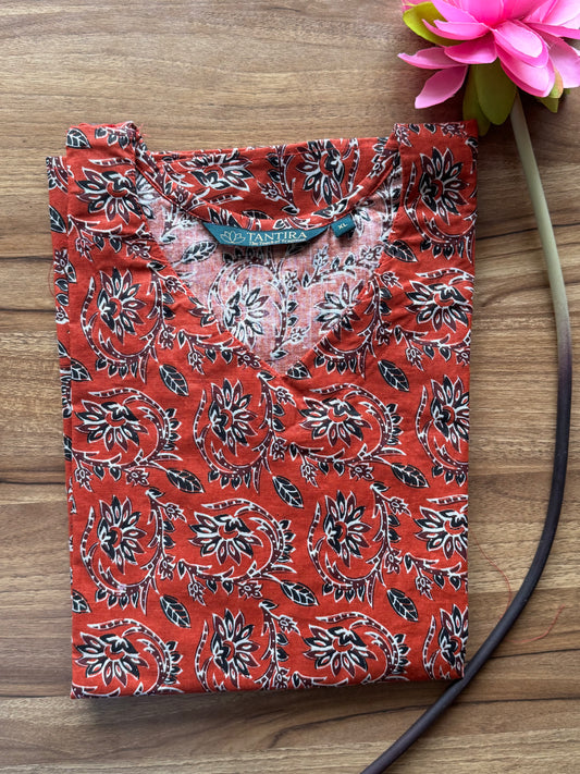 Red Floral Short Kurta