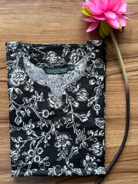 Black Floral Short kurta