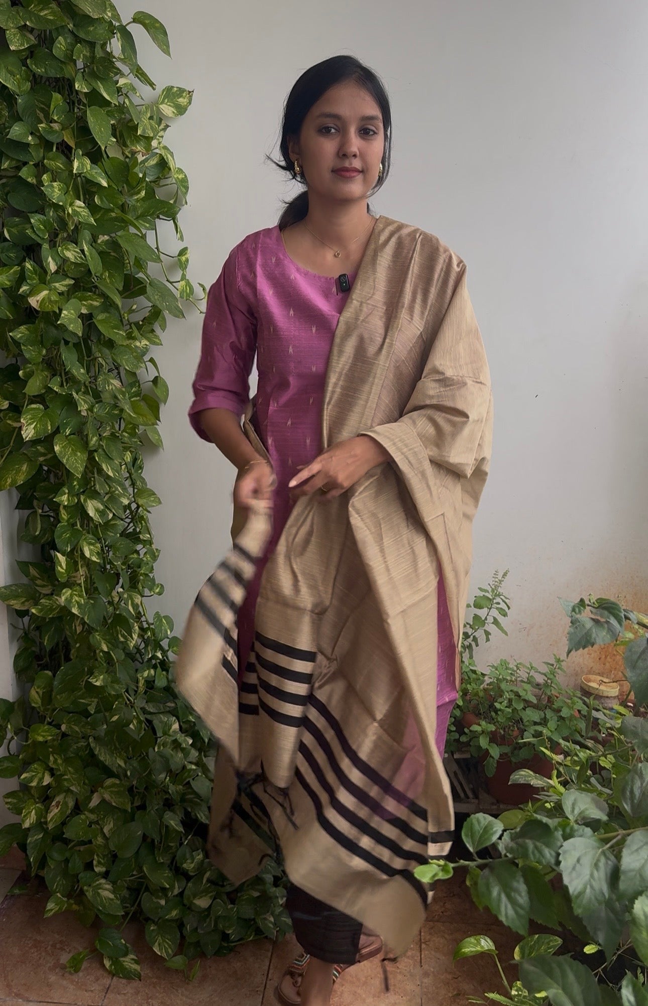 Pink Raw silk 3 piece kurta set
