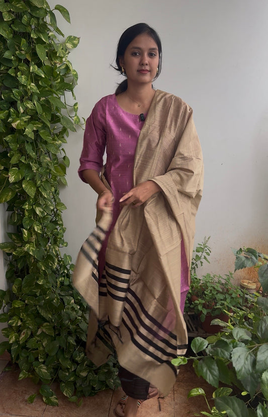 Pink Raw silk 3 piece kurta set