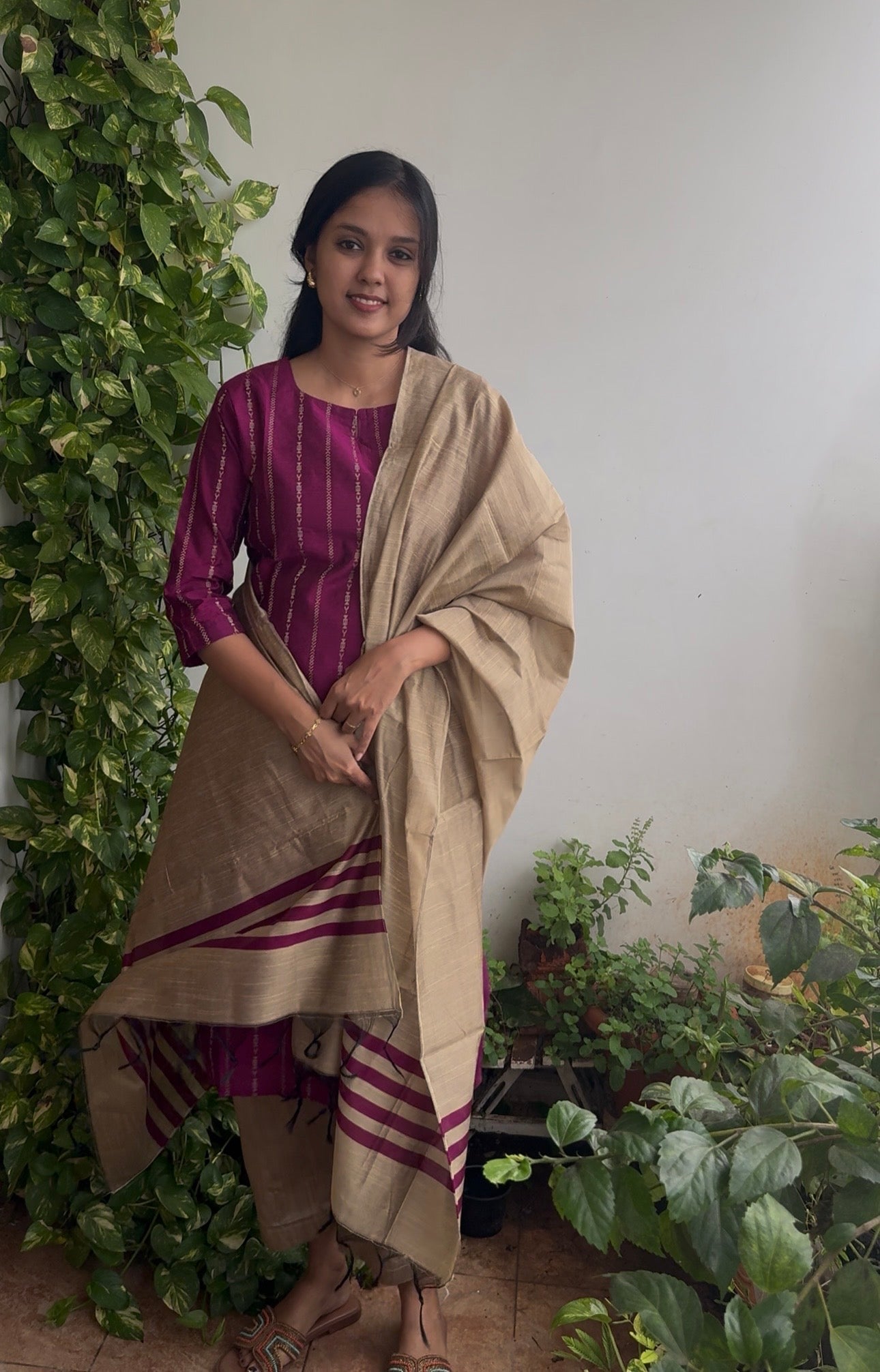 Dark Purple Raw silk 3 piece kurta set