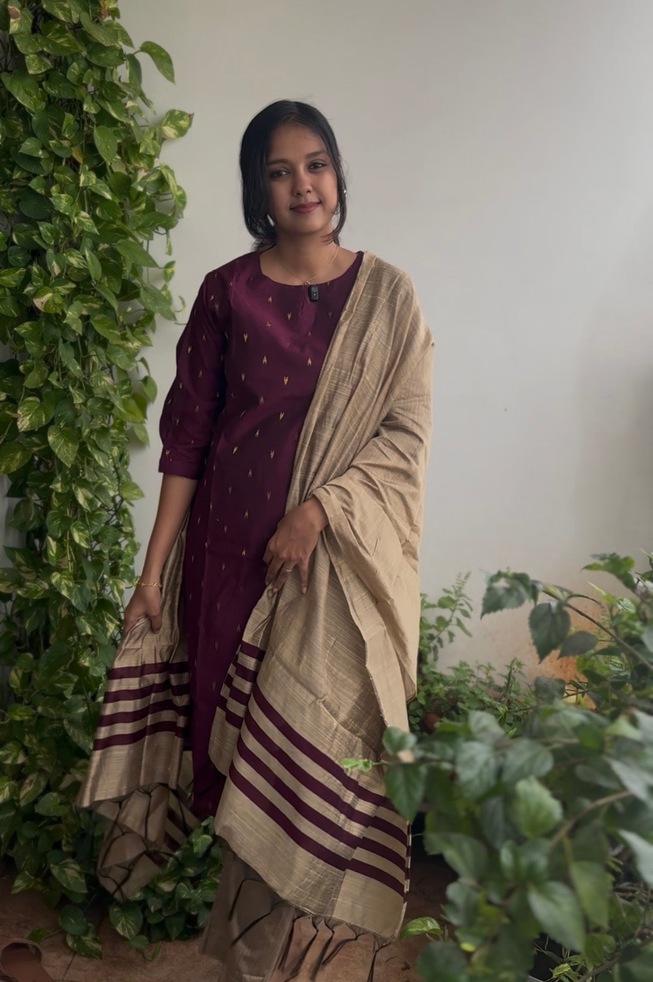 Wine Raw silk 3 piece kurta set