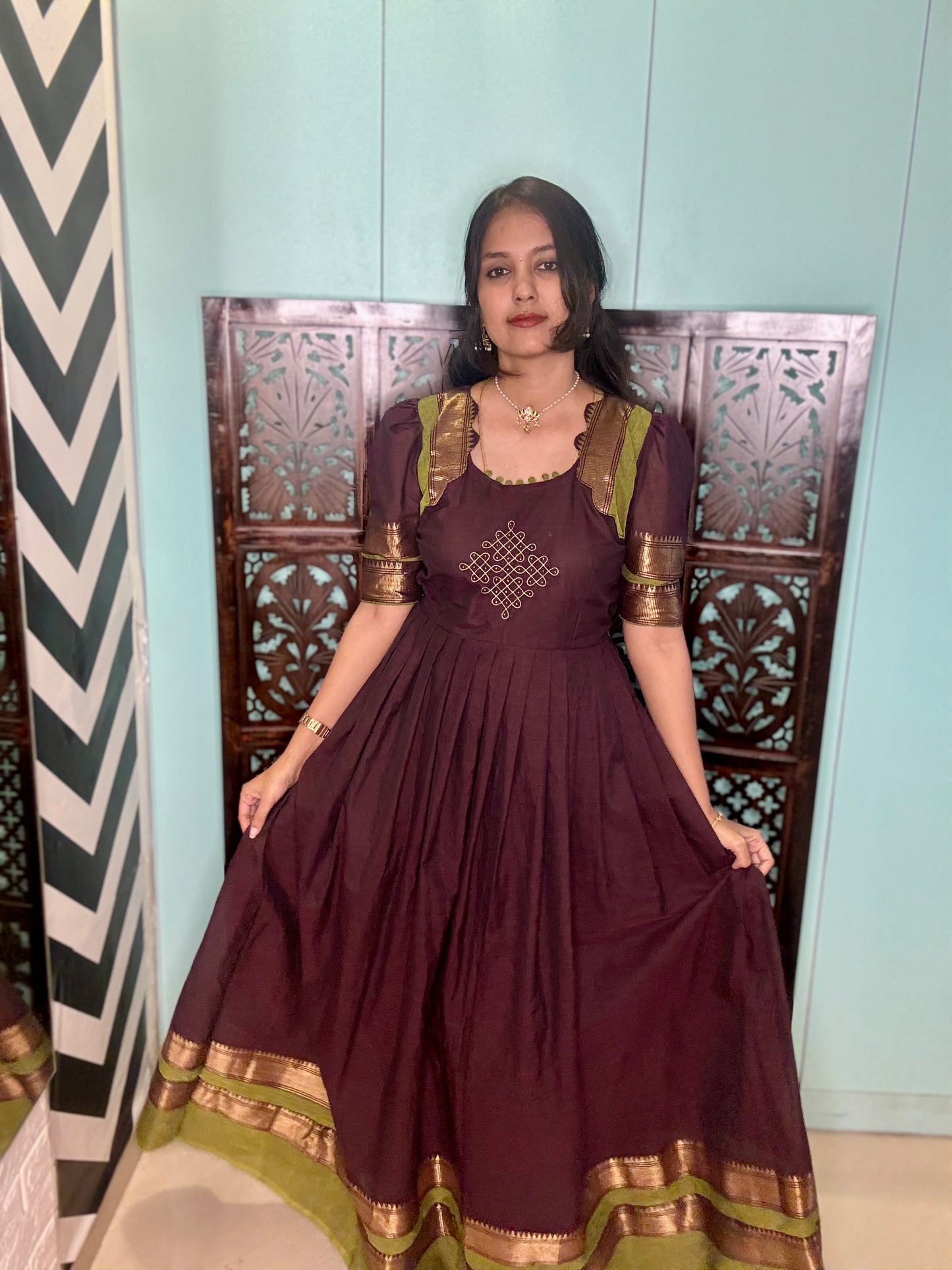 Traditional Kolam Maxi with Scallop Neck design