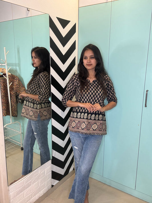 Black flower Short kurta