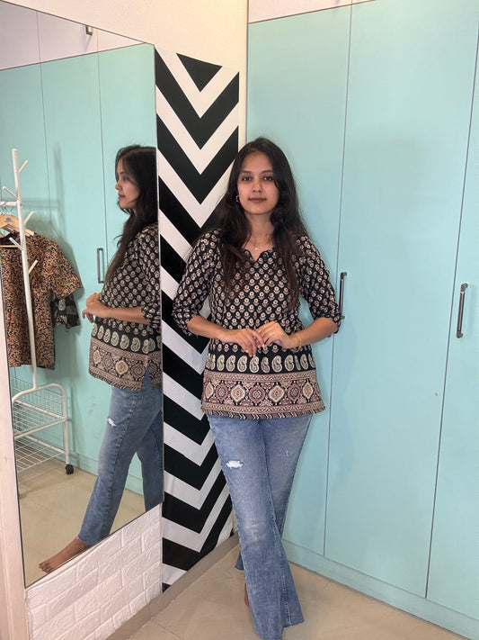 Black flower Short kurta