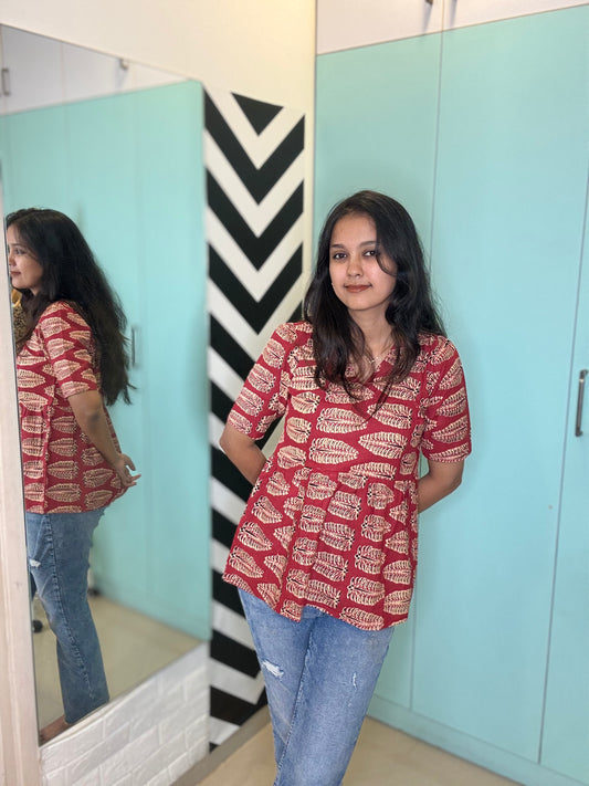 Red Paisley Peplum Short kurta