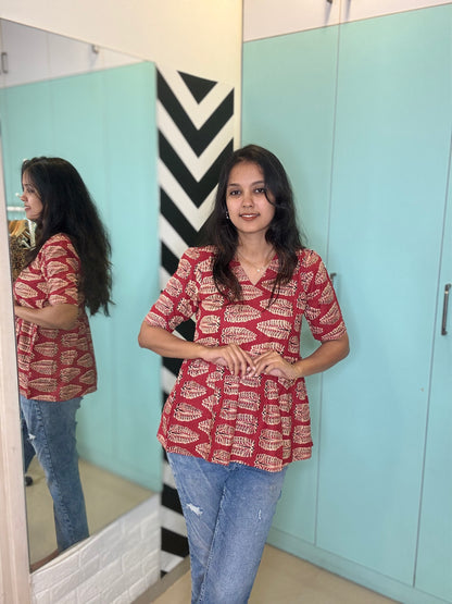 Red Paisley Peplum Short kurta