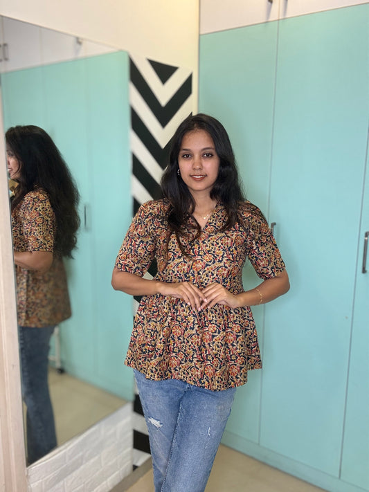 Blue and Red Kalamkari Short kurta