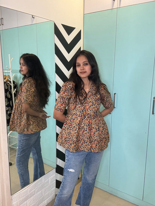 Blue and Red Kalamkari Short kurta