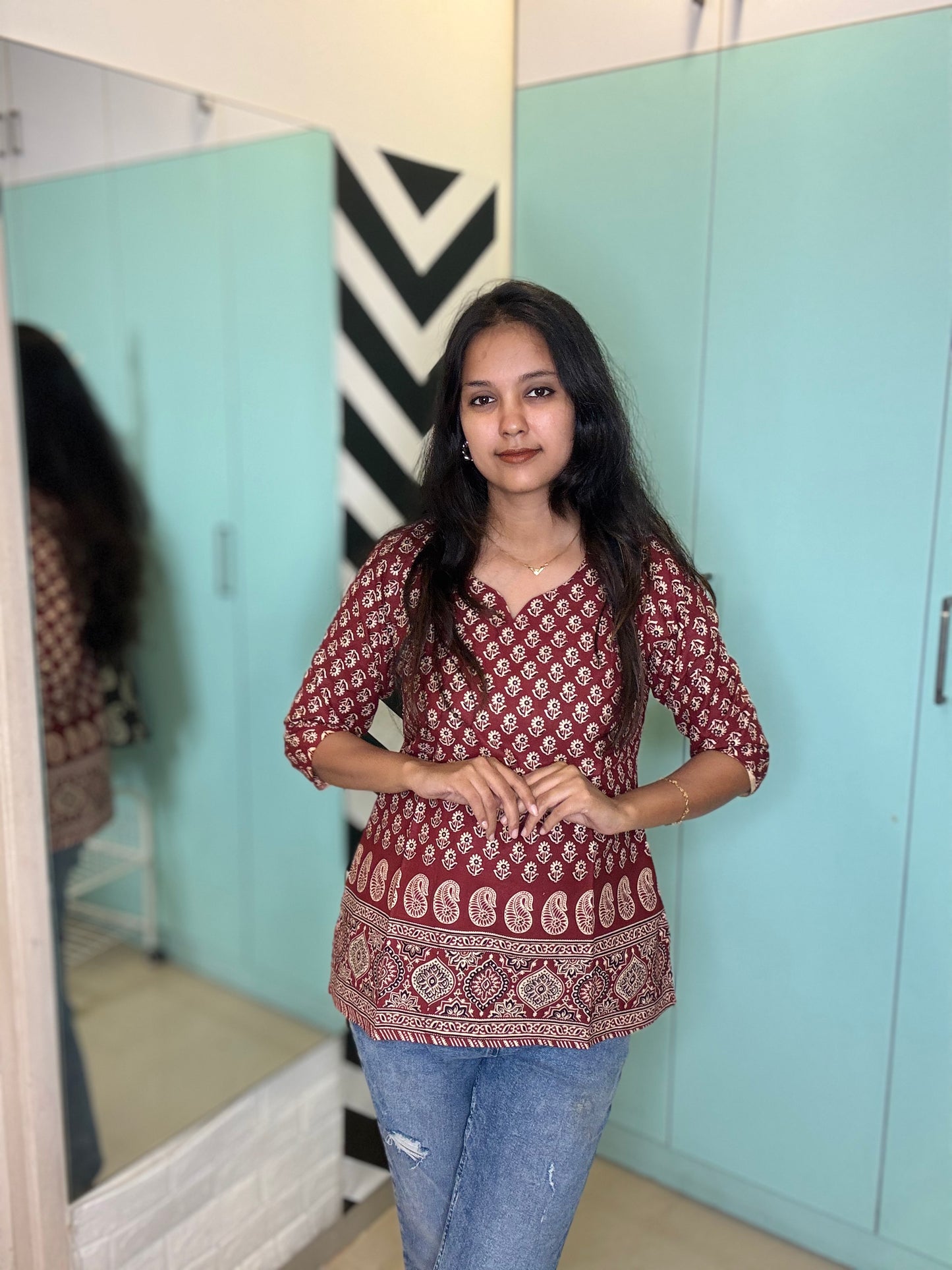 Red flower Short kurta