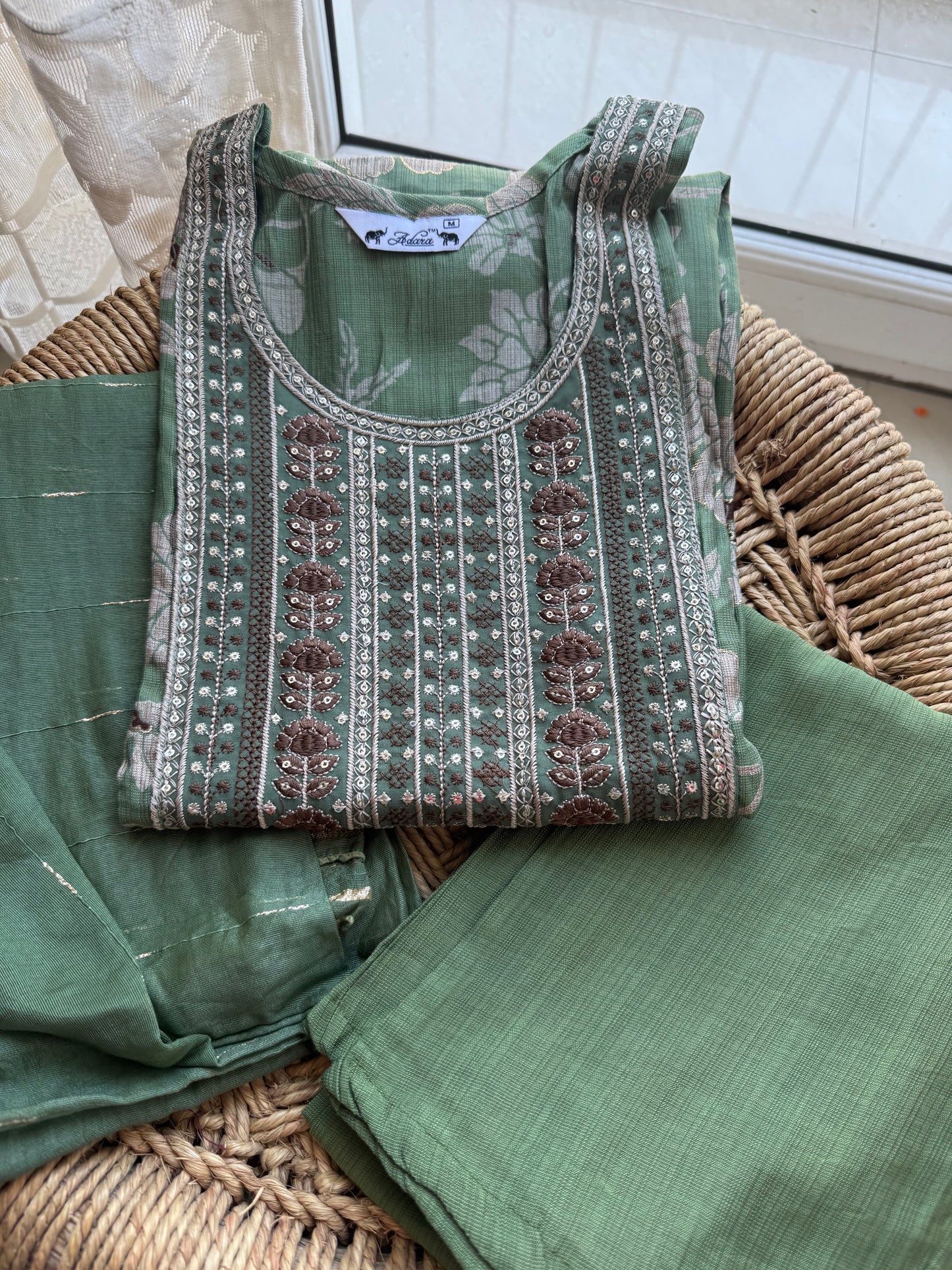 Green embroidered Casual Kurta sets with Dupatta
