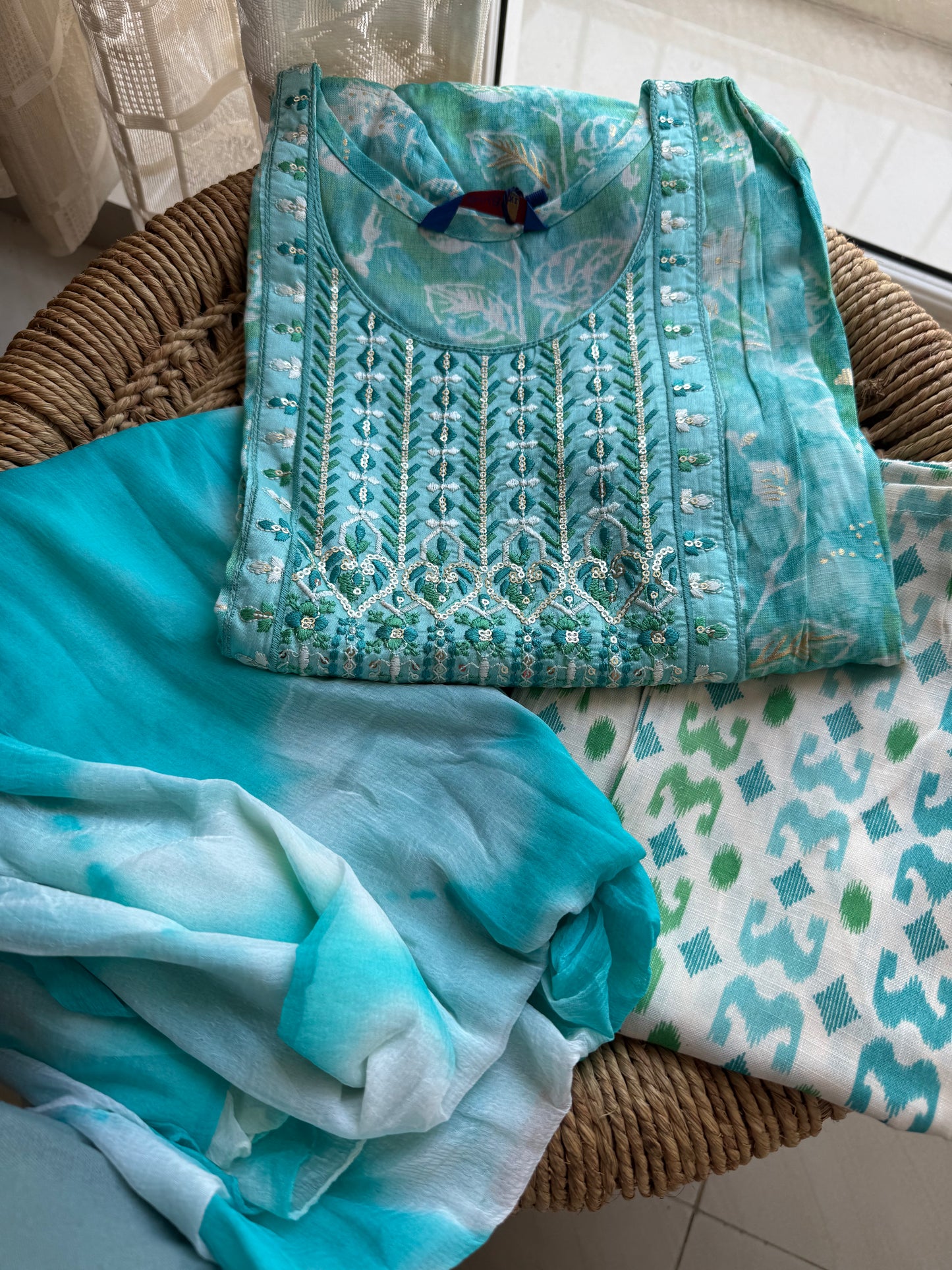 Blue Casual Kurta sets with Dupatta