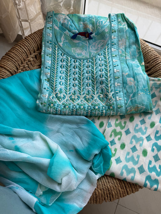 Blue Casual Kurta sets with Dupatta
