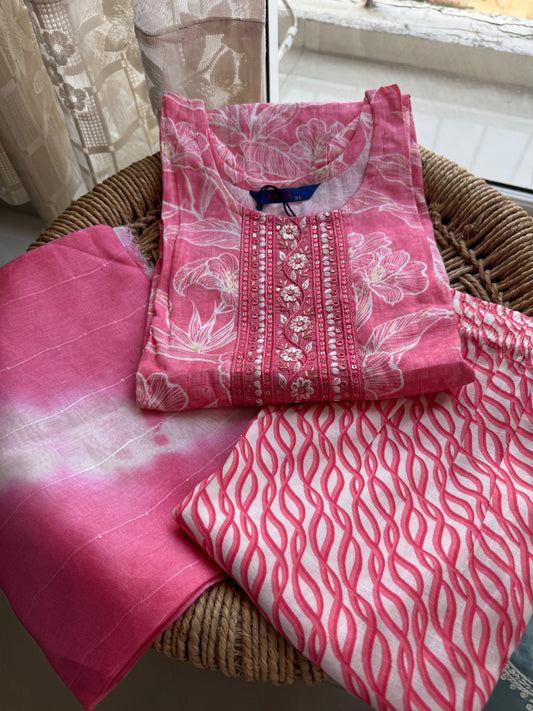 Pink Casual Kurta sets with Dupatta